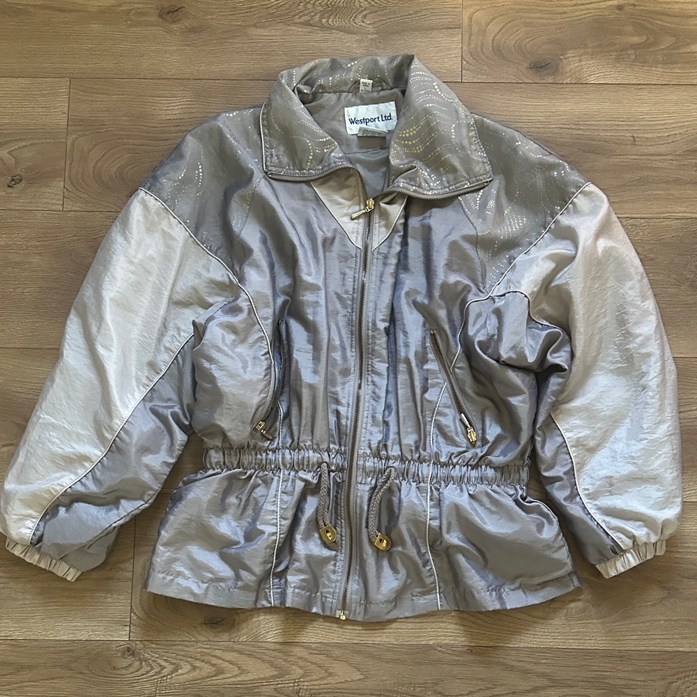 Vintage 80s‎ 90s Westport Ltd Silver Gold Windbreaker Jacket Large Costume Party